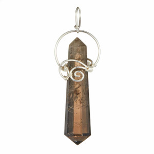 Smoky Quartz Polished Point Pendant in Wire Wrapped Setting - Sterling Silver - 72