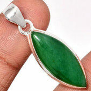 Nephrite Jade Polished Marquise Pendant in Bezel Setting - Sterling Silver - 418