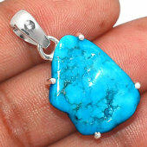 Natural Turquoise Raw Natural Pendant in Bezel Setting - Sterling Silver - 1219
