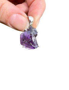 Amethyst Raw Natural Pendant - Sterling Silver - No.448 