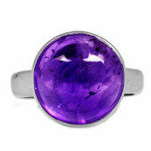 Amethyst Ring in Sterling Silver, SIZE 7.5 US - Polished Round Ring in Bezel Setting - 1841