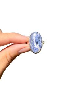 Sodalite Ring in Sterling Silver, SIZE: 9 US - Polished Ocal Ring - No.303 