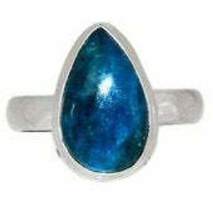 Neon Blue Apatite Ring in Sterling Silver, SIZE 8.5 US - Polished Oval Ring in Bezel Setting - 173