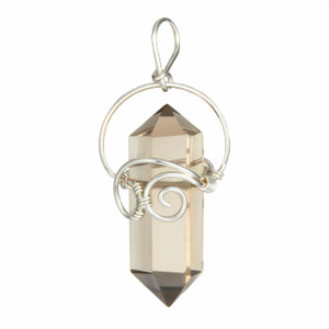 Smoky Quartz Polished Point Pendant in Wire Wrapped Setting - Sterling Silver - 77