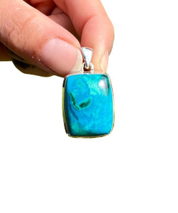 Chrysocolla Polished Rectangle Pendant - Sterling Silver - No.580 