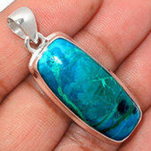 Chrysocolla Polished Rectangle Pendant in Bezel Setting - Sterling Silver - 602
