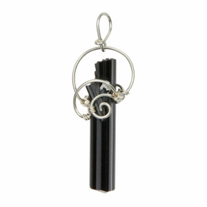 Black Tourmaline Raw Natural Pendant in Wire Wrapped Setting - Sterling Silver - 164