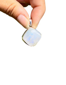 Rainbow Moonstone Raw Diamond Pendant - Sterling Silver - No.287 