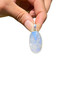 Rainbow Moonstone Raw Oval Pendant - Sterling Silver - No.284 