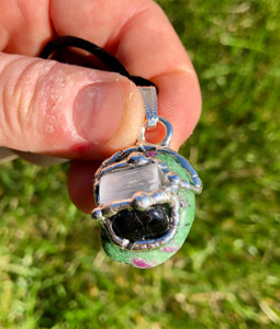 Empath Amulet Pendant (Empathy) - Ruby in Zoisite, Obsidian, Clear Quartz, Selenite 