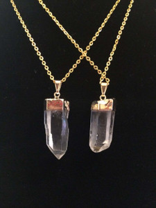 Clear Quartz Pendant - Raw Point Pendant in Plated Setting