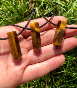 Tigers Eye Pendant with 28 Adjustable Black Cord Polished Point Pendant in Drilled Setting