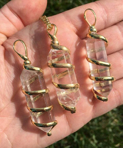 Clear Quartz Pendant - Polished Point Pendant in Wire Wrapped Setting