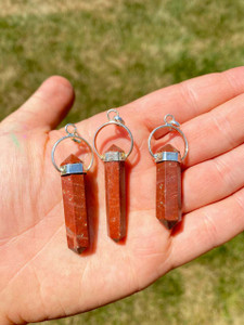Red Jasper Pendant - Polished Point Pendant in Capped Setting