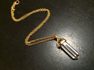 Clear Quartz Polished Point Pendant in Capped Metal Setting - Gold