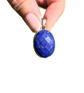 Lapis Lazuli Faceted Oval Pendant - Sterling Silver - No.458 