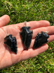 Black Obsidian Pendant - Raw Arrowhead