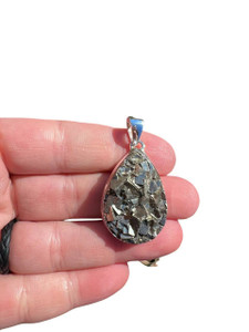 Pyrite Cluster Pendant - Raw Teardrop - Sterling Silver - No.195