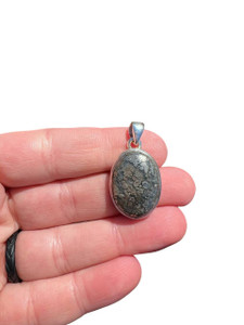 Pyrite in Agate Pendant - Polished Oval - Sterling Silver - No.283