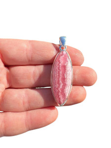 Rhodochrosite Pendant - Polished Marquise - Sterling Silver - No.1658