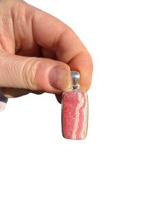 Rhodochrosite Pendant - Polished Rectangle - Sterling Silver - No.1691