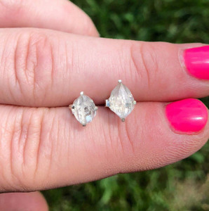 Raw Herkimer Diamond Prong Earrings - Sterling Silver