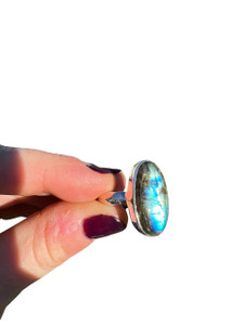 Polished Labradorite Ring - Size 8 US - Sterling Silver - No.612