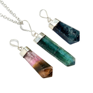 Mixed Tourmaline Point Pendant - Sterling Silver