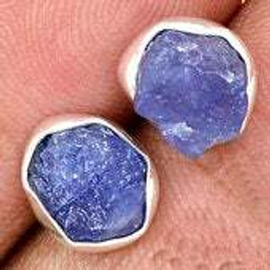 Tanzanite Raw Natural Stud Earrings - Sterling Silver