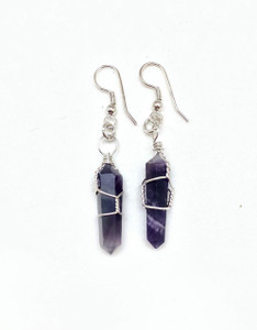Amethyst Polished Point Earrings in Wire Wrapped Dangle Setting