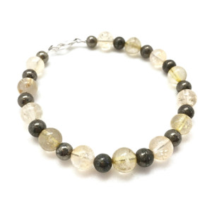 Solar Plexus Chakra Clasp Bracelet - 6mm & 8mm Beads - Citrine, Pyrite, Rutilated Quartz 