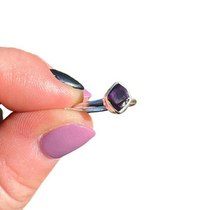 Raw Amethyst Bezel Ring in Sterling Silver 