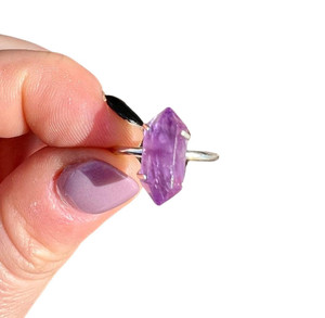 Amethyst Ring in Sterling Silver - Double Terminated Ring 