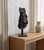 Black Amethyst cluster on stand displayed on a side table, marked as 11 inches tall to show scale