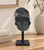 Uruguayan Black Amethyst cluster on a black iron stand with rounded charcoal crystal points, styled on a wooden shelf