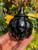 Black Obsidian Pumpkin with Witch Hat - Polished Stone Sculpture