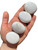 Four polished Scolecite palm stones in an open palm, white oval worry stones with a silky fibrous sheen