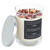 Thankful jar candle topped with dried flowers and crystals, with its silver lid resting beside it