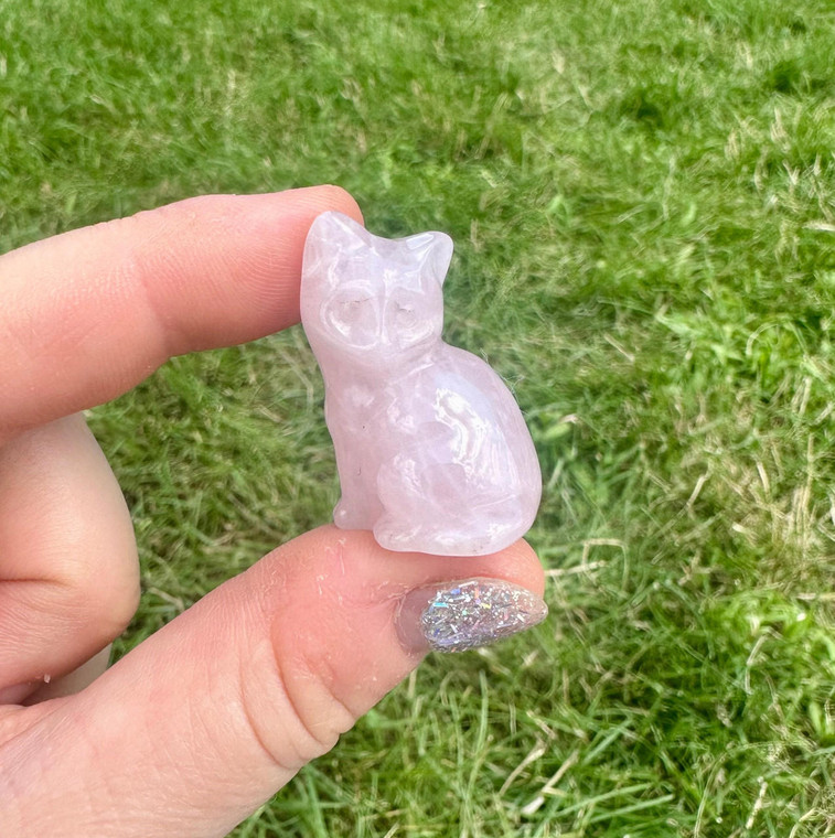 Pink Rose Quartz Crystal Cat 