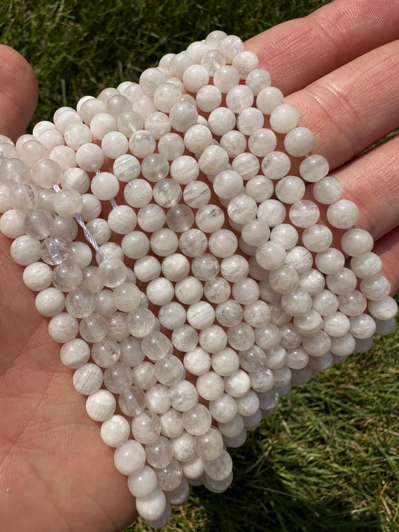 Rainbow and White Moonstone Bead Strand 