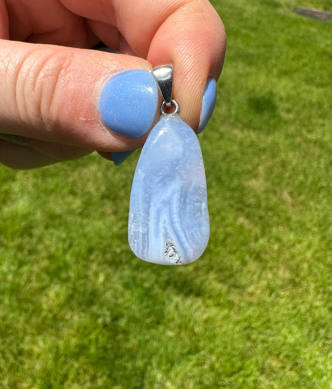 Blue Lace Agate Tumbled Pendant