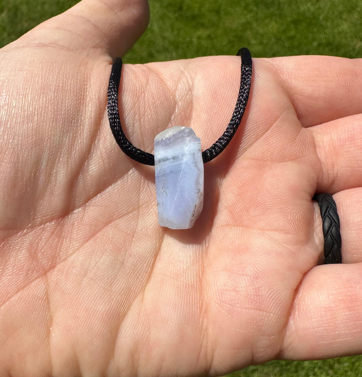 Blue Lace Agate Slice Pendant on Cord 