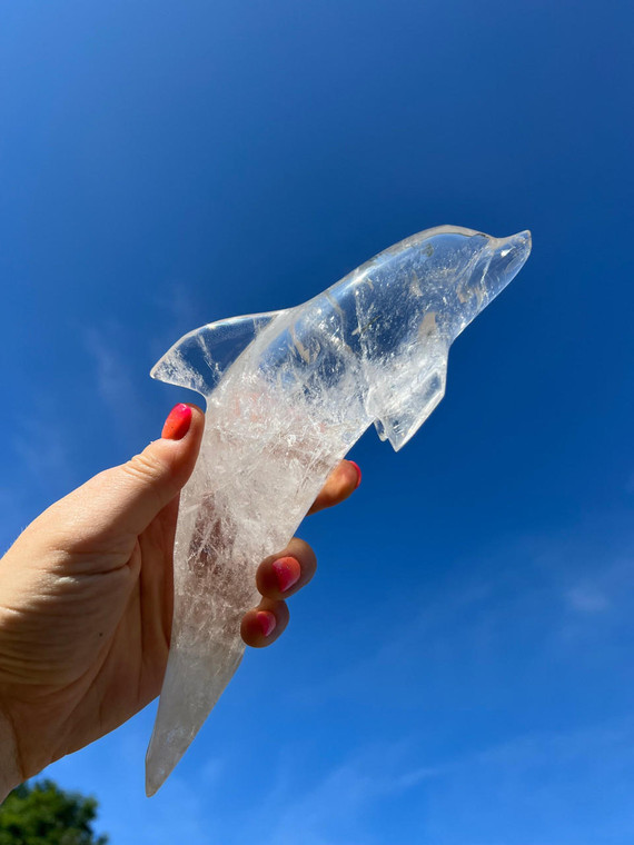 Clear Quartz Dolphin Sculpture 