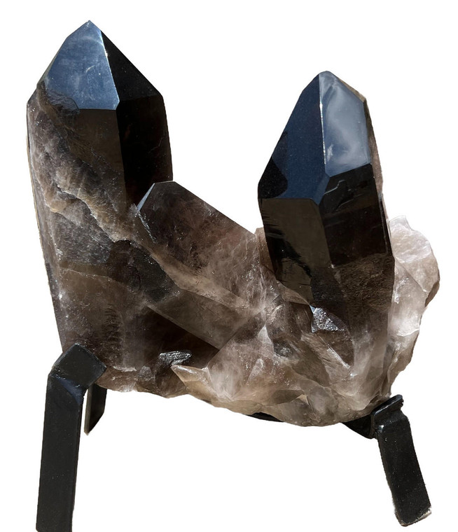 Large Raw Smoky Quartz Cluster on Metal Stand - No.2 