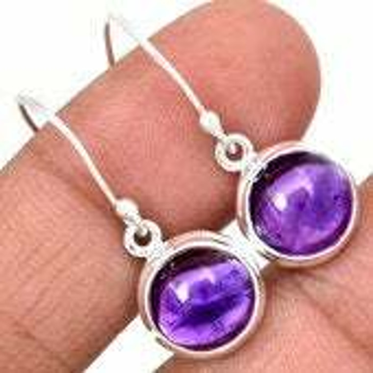 Amethyst Polished Round Dangle Earrings - Sterling Silver - 782