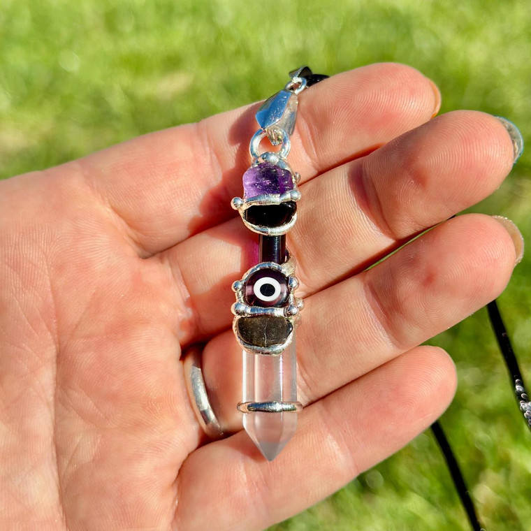 Evil Eye Shield Wand Amulet (Purple) - Pendant for Protection 