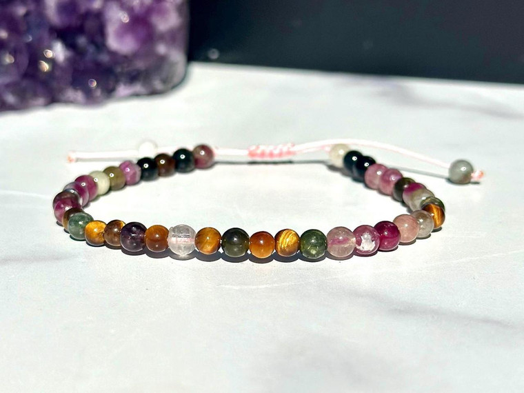 Mixed Tourmaline & Tigers Eye Adjustable Bracelet 