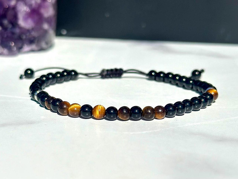 Black Onyx & Tigers Eye Adjustable Bracelet 