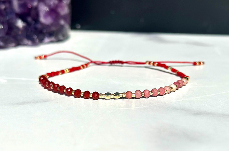 Carnelian & Rhodonite MiyuKi Seed Adjustable Bracelet 