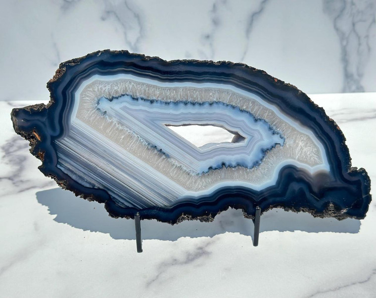 Blue Agate Slab with Druzy Center - Front Polished - No.80 